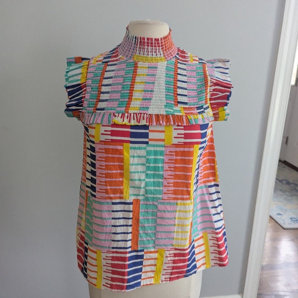 NEW Women's THML Small Rainbow Stripe Smocked Top - Picture 4 of 6
